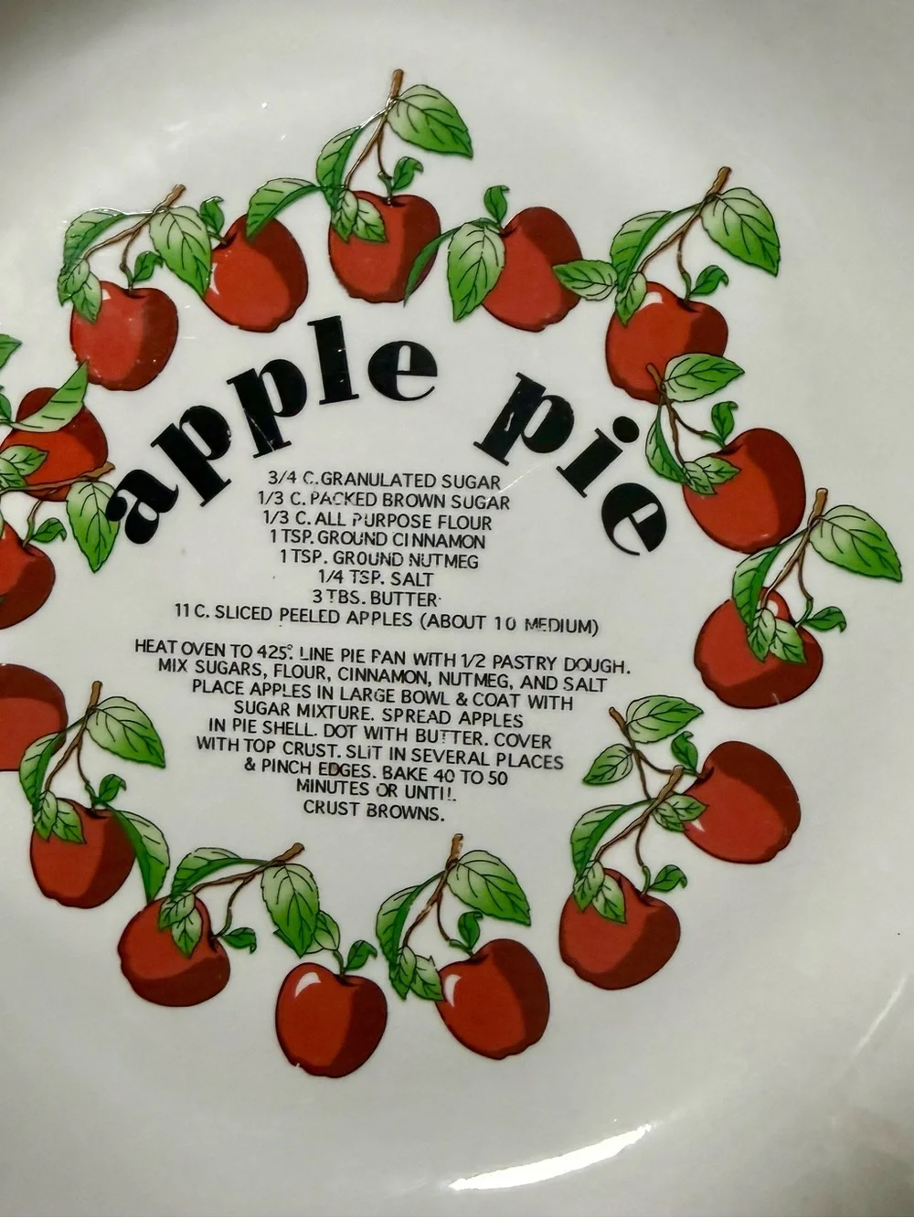 Vintage Royal Red Apple Pie Plate Recipe Plate 11” Ceramic Farmhouse Cottagecore